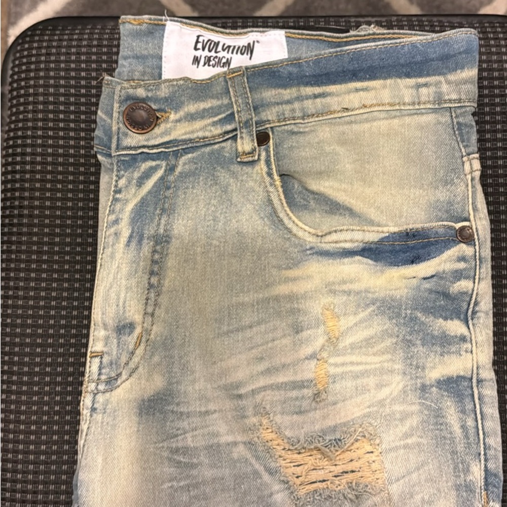 Evolution in Design Men's Slim Straight Jeans - Distressed Blue